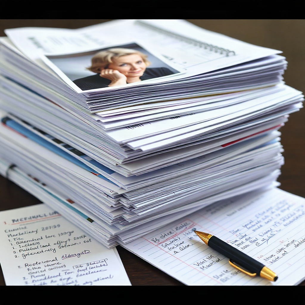 Organized stack of medical records, photos, receipts, and handwritten notes